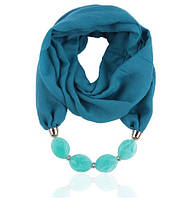 Жіночий шарф з намистом 150 на 60 см бірюзовий