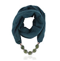 Жіночий шарф темно-зелений з намистом - довжина шарфа 150см, ширина 60см, змішаний бавовна