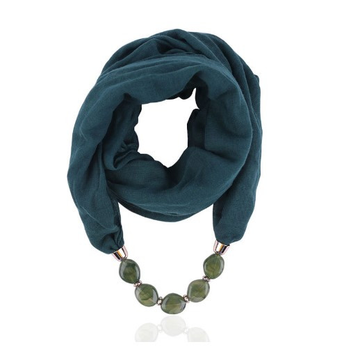 Жіночий шарф темно-зелений з намистом - довжина шарфа 150см, ширина 60см, змішаний бавовна