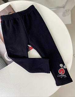 Легінси теплі на дівчинку з вишивкою Темно-синій 7659, Темно-Синій, Для дівчаток, Осінь Зима, 3, 18/24 місяці