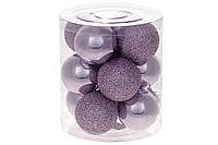 Набор новогодних шариков 12шт*4 см фиолетового цвета цвета пластик