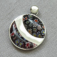 Кулон женский серебристого цвета с разноцветным камнем и цветочками Stainless Steel размер изделия 3х2,5 см