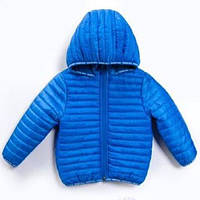 Детская демисезонная куртка голубого цвета (электрик) с капюшоном для мальчика