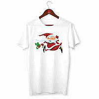 Футболка біла з новорічним принтом "Дід Мороз із подарунком" Push IT S