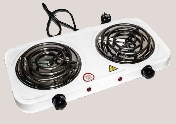 Плита кухонна електрична настільна двоконфоркова СПИРАЛЬНА 2000 Вт, електроплита на 2 конфорки, фото 1