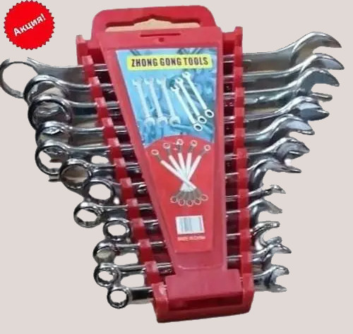 Набір Гайкових Ключів Рожково - Накидних 12 ключів 6-25мм, комбінованих ключів зі сталі для авто та будинку, фото 1