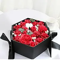 Подарочний набір мила букет з троянд в рожевій коробці Rose Flower оригінальний подарунок з мильних троянд Чорний