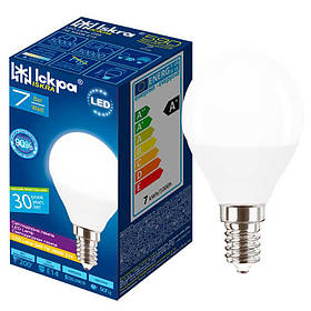 Лампочка економна LED (кулька), 7Вт Природній БІЛИЙ, (E14), G45, 220B