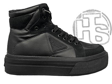 Жіночі кросівки Prada Macro Re-Nylon And Brushed Leather High-top Sneakers, фото 2