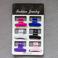 Заколка-Краб для волос пластик разноцветные набор из 6 штук Fashion Jewerly размер крабика 3х2 см