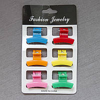 Заколка-Краб для волос пластик разноцветные набор из 6 штук Fashion Jewerly размер крабика 3х2 см