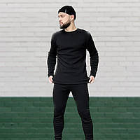 Комплект чоловічої термобілизни Чорний розмір XXXL ⁇ Термобілизна чоловіча спортивна тепла (лонгслів + штани)