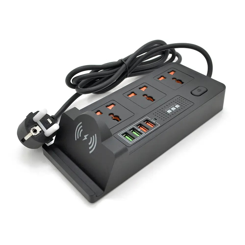 Мережевий фільтр подовжувач BKL-20 (2m) з USB-портами, захистом, бездротовою зарядкою, фото 1