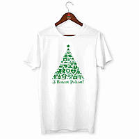 Футболка біла з новорічним принтом "Ялинка з подарунків. З новим роком" Push IT XL