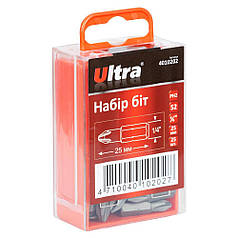 Набір біт РН2×25мм 1/4" 25шт S2 (пласт кейс) ULTRA (4010202)
