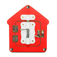 Цветная Заготовка для Бизиборда Домик - Дверка (6 мм) + Шпингалет и Замочек, 17х14 см Полный Комплект, Красный