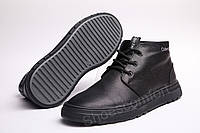 Классические зимние мужские ботинки из натуральной матовой кожи Calvin Klein черные размер 41 (27,0 см)