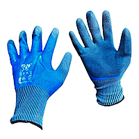 Перчатки рабочие трикотажные сині, латексне покриття, неполный облив, розмір 10