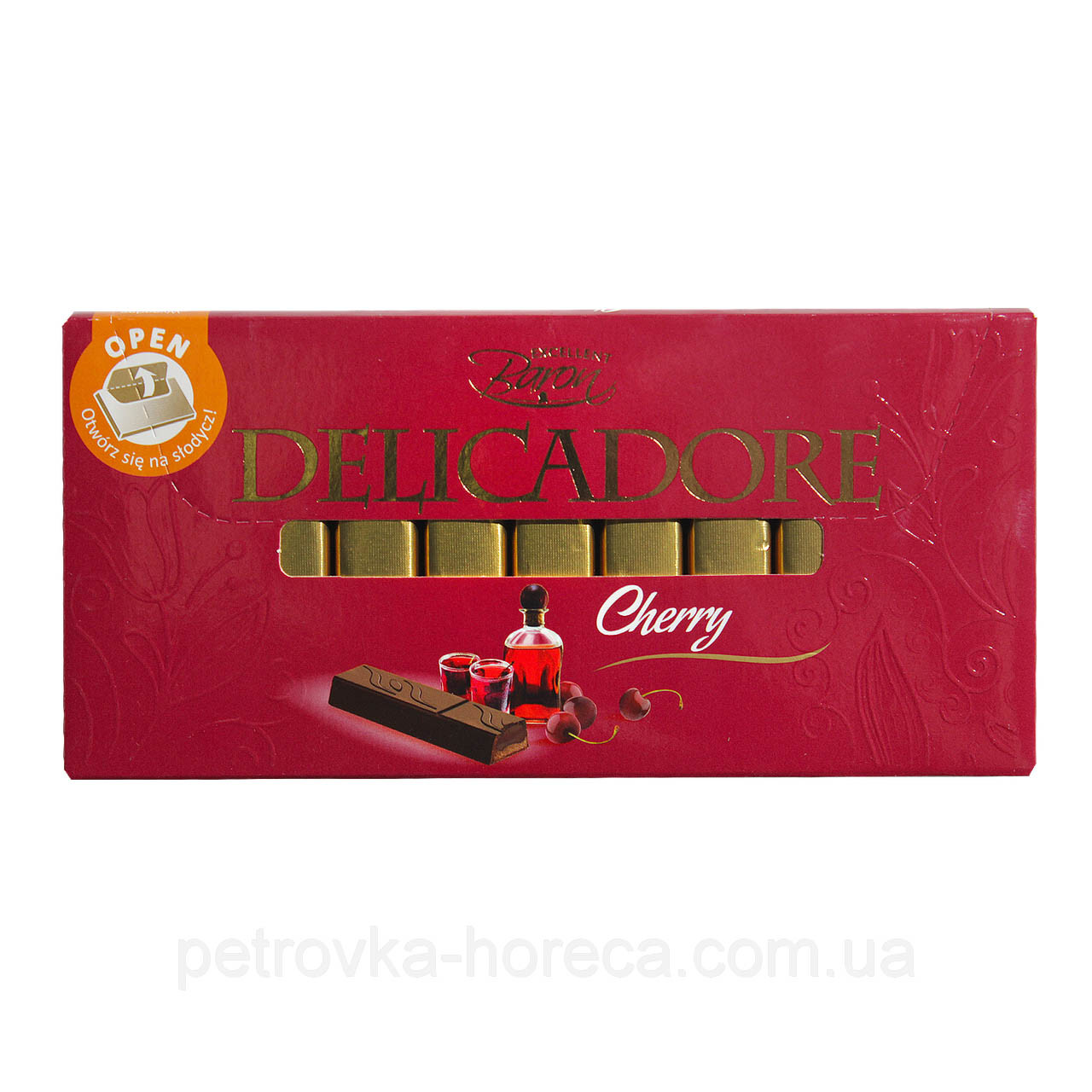 Шоколад молочний зі смаком вишневого лікеру Delicadore Baron, 200 г, Польща
