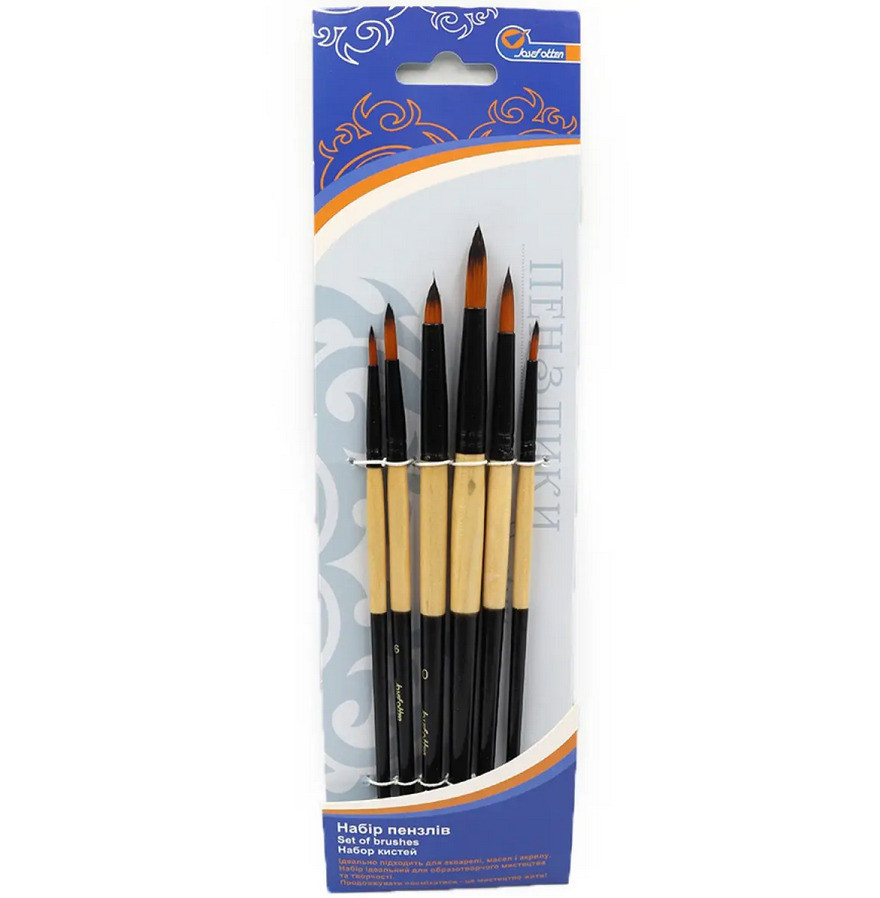 Набір пензлів Нейлон круглі №2,4,6,8,10,12 к. р., 6 шт, Josef Otten