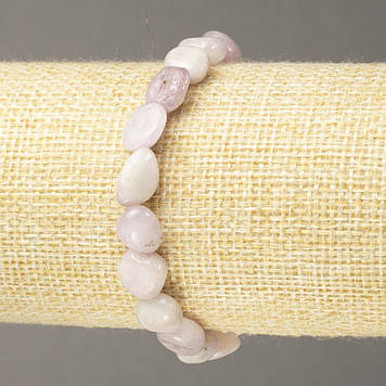 Браслет на гумці з натурального каменю Кунцит галтівка d-8х11мм+-