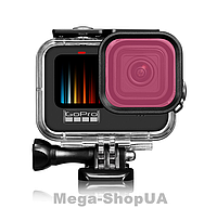 Защитный корпус чехол аквабокс для экшн камеры GoPro Hero 11 Black водонепроницаемый + розовый фильтр FR56-P