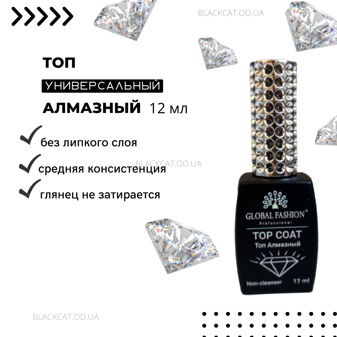 Алмазний топ Global Fashion без липкого шару верхнє покриття для гель-лаку 12 мл