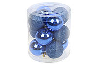 Набор новогодних шариков 12шт*4 см синего цвета пластик