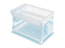 Сушарка пластикова для посуду з піддоном(13тар)двоярусна(блак-біла)ТМ R-PLASTIC