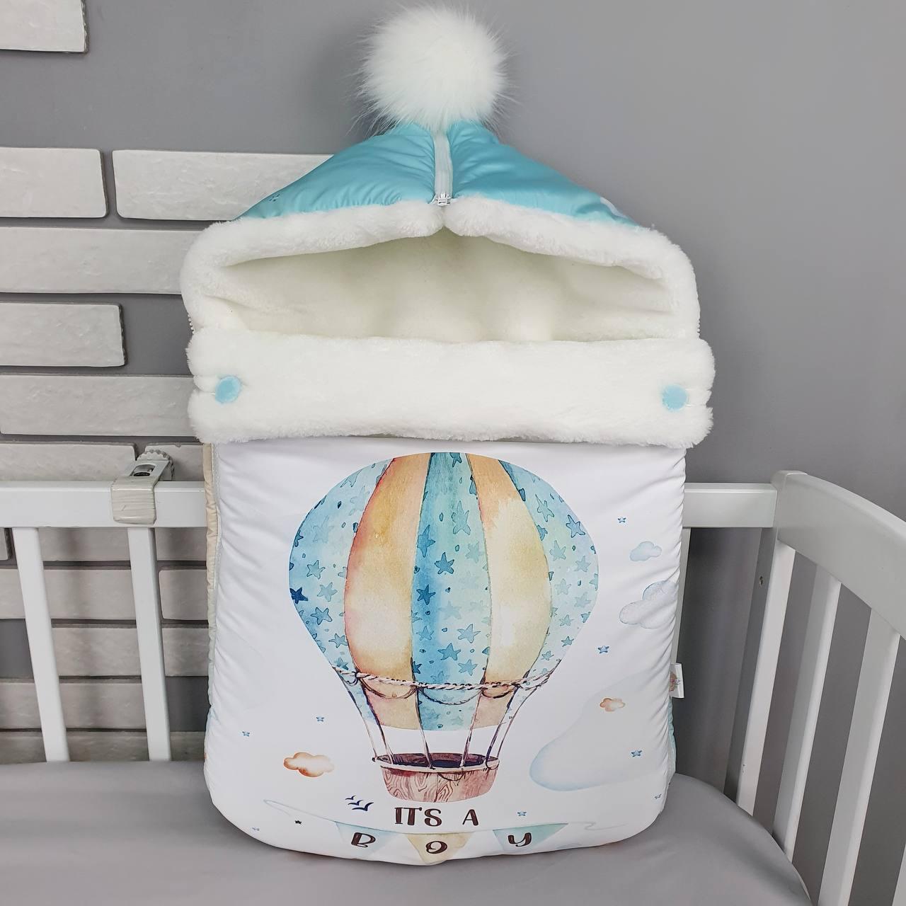 Зимовий конверт на виписку 2в1 чохол в коляску / дитячий спальник з непромокальної преміум-плащової тканини та хутра