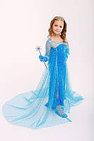 Платье принцессы Эльзы синее со шлейфом и пайетками