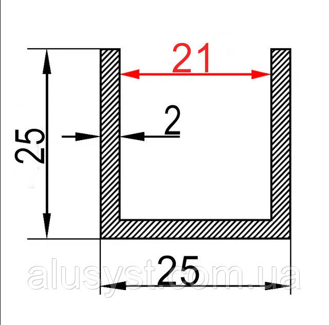 21мм / 25х25х2 швелер 50см / без покриття