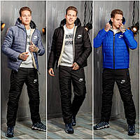 Очень теплый мужской спортивный лыжный костюм тройка зимний из плащевки на полностью на овчине батал 46, серый+черный