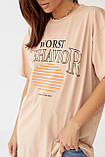 Жіноча футболка oversize з принтом — бежевий колір, L (є розміри), фото 4