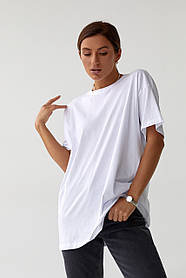 Жіноча трикотажна футболка з принтом на спинці — білий колір, S (є розміри)