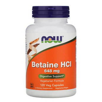 Бетаїн, NOW Betaine HCl 648 mg 120 капсул