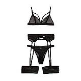 Сексуальний комплект спідньої білизни, еротична спідня білизна. Красива жіноча білизна із сітки, р. S (чорна), фото 9