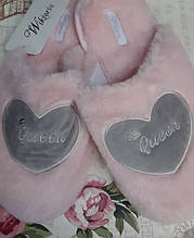 Тапочки жіночі  домашні  дл відпочинку ваших ніжек ТМ Wiktoria рожеві з сірим серцем