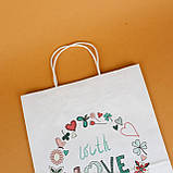 Пакет подарунковий З любов'ю 260*150*350 Білі Красиві пакети з ручками і малюнком, фото 9