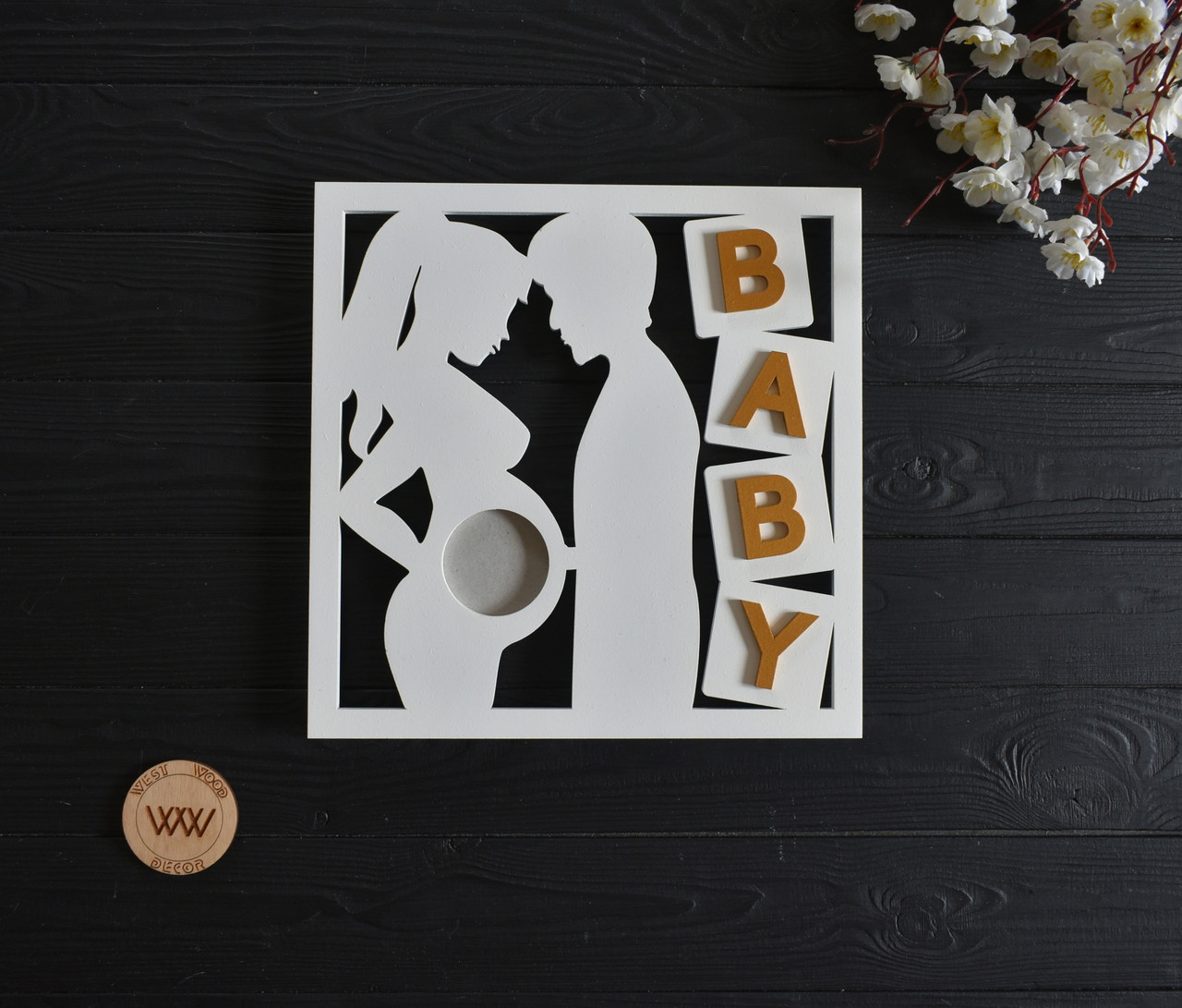 Дерев'яна фоторамка для знімка УЗД, пара - батьки "Baby", фото 1