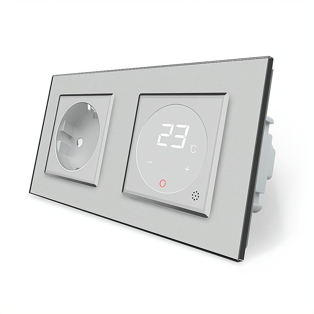 Розетка із заземленням Терморегулятор з зовнішнім датчиком температури для теплої підлоги Livolo сірий скло (VL-C7C1EU1TM2-15), фото 1