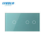 Панель для сенсорного вимикача 3 сенсори (1-2) Livolo зелений скло (C7-C1/C2-18), фото 2