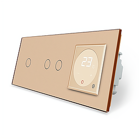 Сенсорний вимикач 3 сенсора (1-2) Терморегулятор з зовнішнім датчиком температури для теплої підлоги Livolo золотий скло