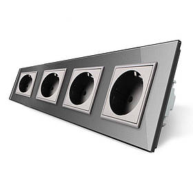 Розетка чотиримісна з заземленням Livolo сірий скло (VL-C7C4EU-15)