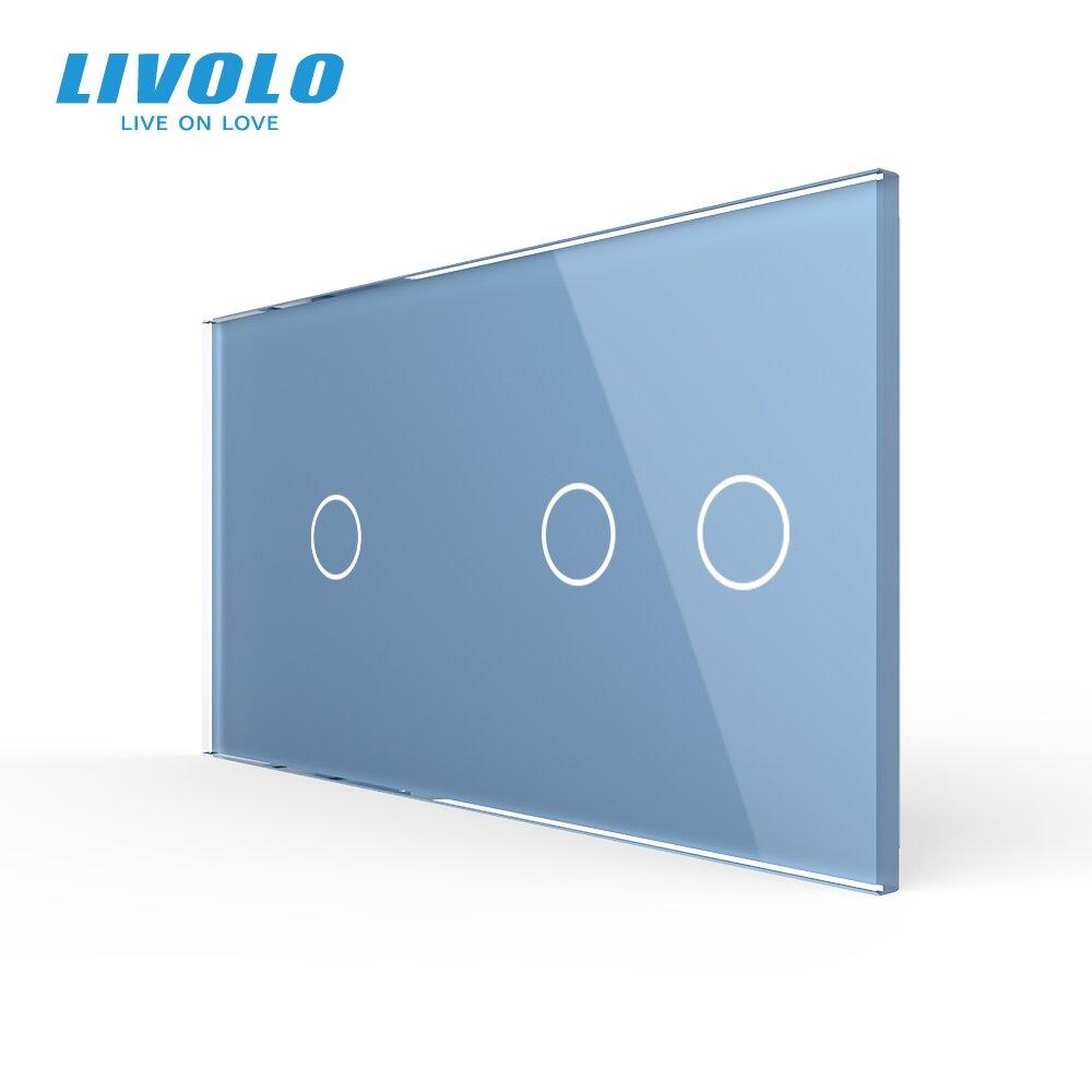 Панель для сенсорного вимикача 3 сенсори (1-2) Livolo блакитний скло (C7-C1/C2-19)