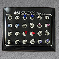 Серьги на магните гвоздики серебристого цвета разных цветов Fashion Jewerly размер 4х4 мм набор из 12 пар