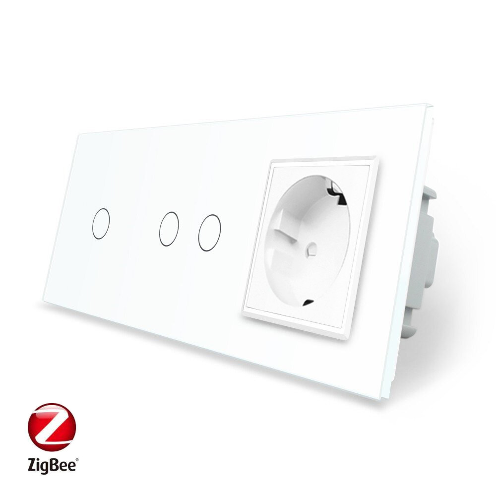 Розумний сенсорний ZigBee вимикач 3 сенсора (1-2) 1 розетка Livolo білий скло (VL-C701Z/C702Z/C7C1EU-11)