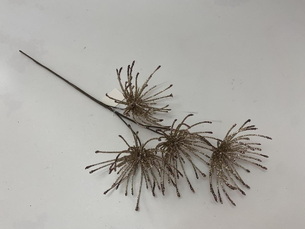 Гілка декоративна Yes! Fun "Астра Новорічна"d.11см, 52см, золото, гліттер, фото 1