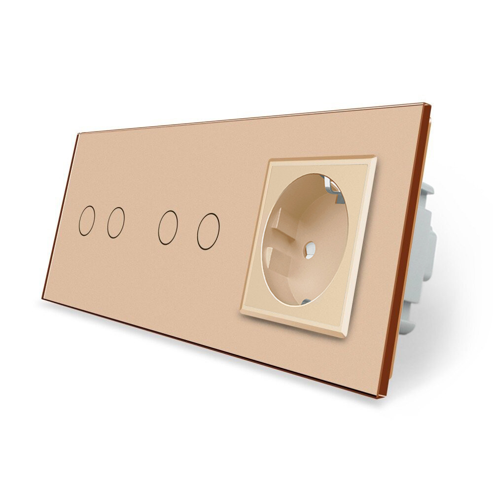 Сенсорный выключатель Livolo 4 канала (2-2) с розеткой золото стекло .