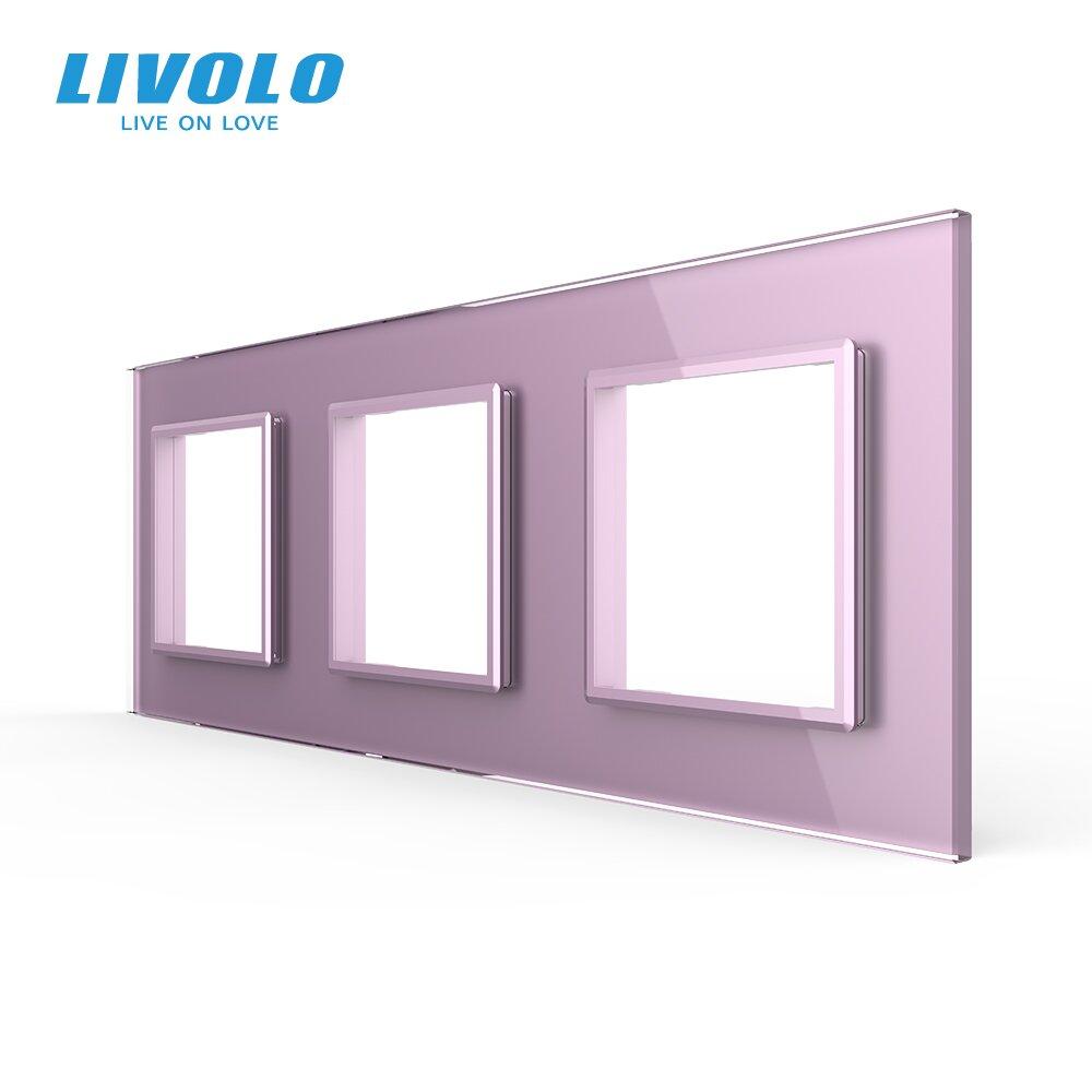Рамка розетки 3 місця Livolo рожевий скло (C7-SR/SR/SR-17)